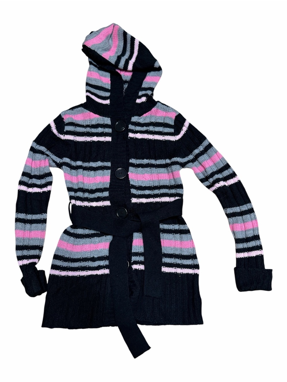 Pink Angel Girls Hooded Belted Stripe Cardigan Sweater XL 14/16